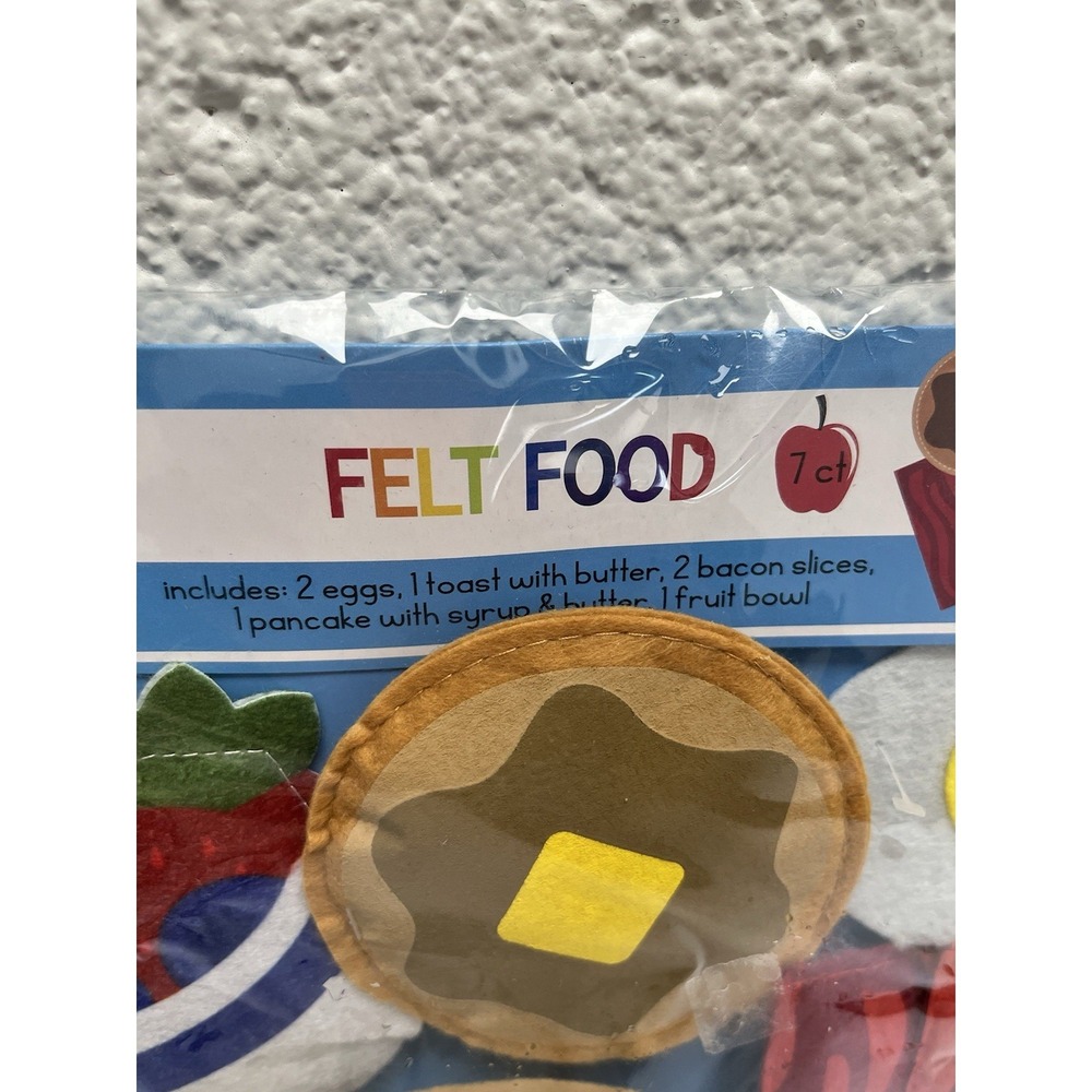 Felt Food Breakfast Plat Set 7ct Eggs Toast Bacon Pancakes Fruit New